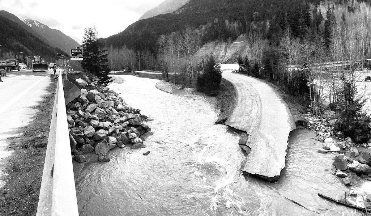 A damaged highway bridge. Photo by BC Ministry of Transport.