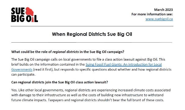 A summary of some of the issues and opportunities arising for Regional Districts who seek to join the Sue Big Oil lawsuit