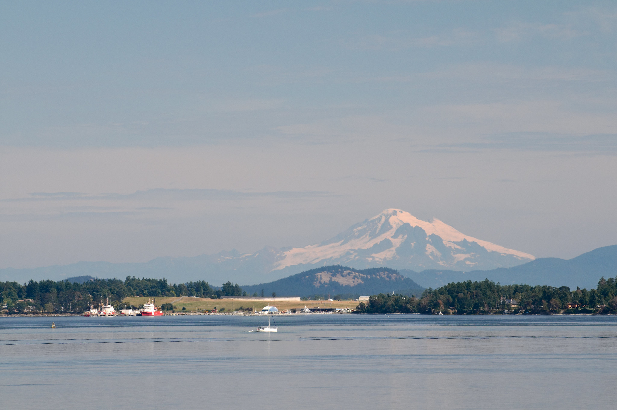 North Saanich waterfront view with Mount Baker in distance