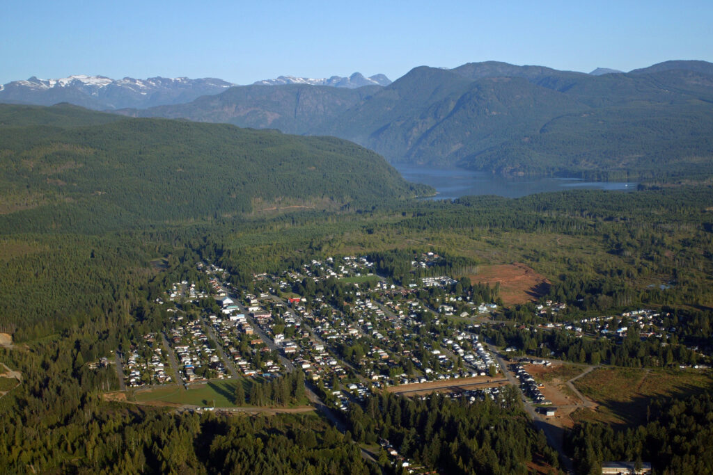 Aerial view of the Village of Cumberland, BC.