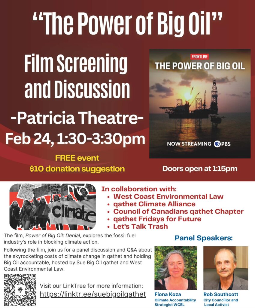 Poster for Power of Big Oil film screening in qathet