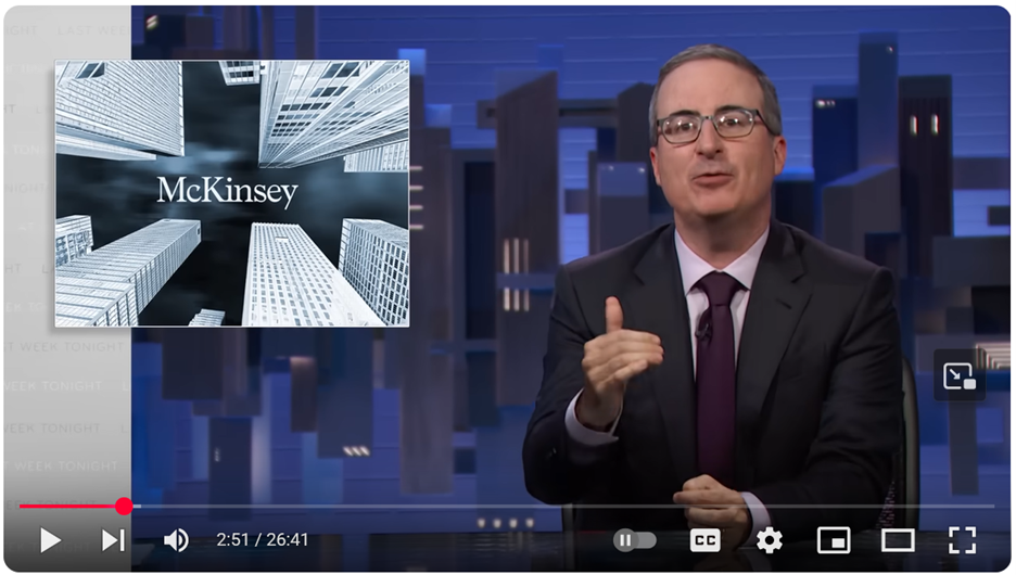 Screenshot of John Oliver segment about McKinsey